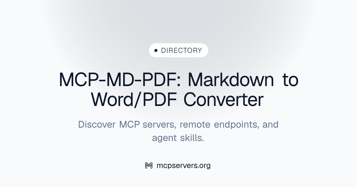 MD PDF Markdown To Word PDF Converter MCP Server